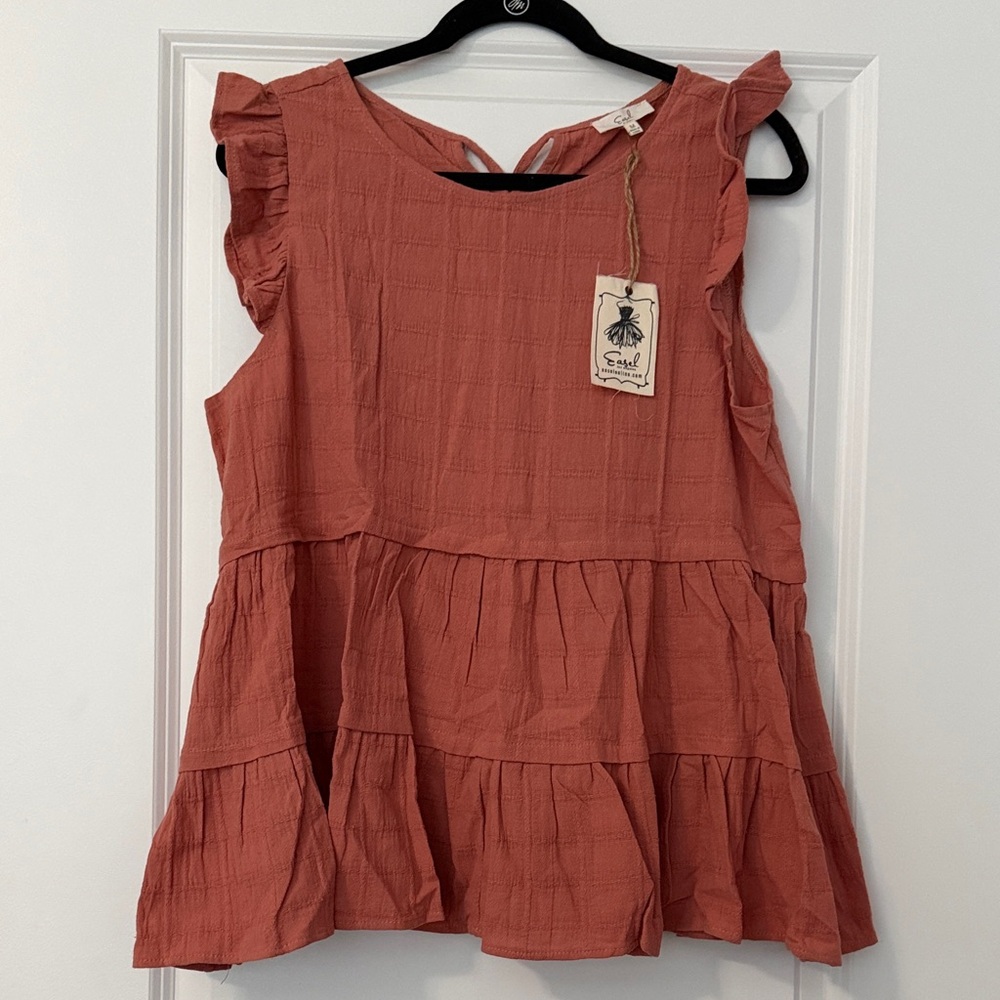 easel Rust Ruffle Tiered Sleeveless Blouse